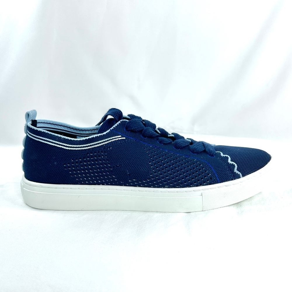Kate Spade Ainslee Women Size 10.5 Navy Blue Knit Scalloped Sneaker Laser Cut